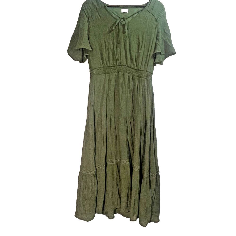 Moss Green Boho Maxi Dress for Summer and Vacation Large